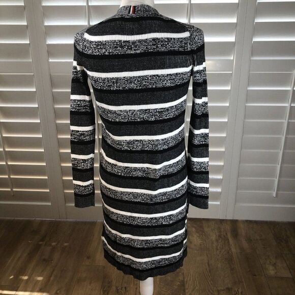 Tommy Hilfiger Long Black And White Sweater Cardigan XS Ribbed Stretch Button - Picture 5 of 12